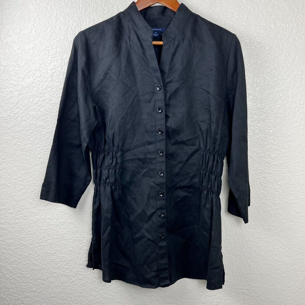 Westbound Womens Black 100% Linen Tunic Stretch 3/4 Sleeve Shirt 12